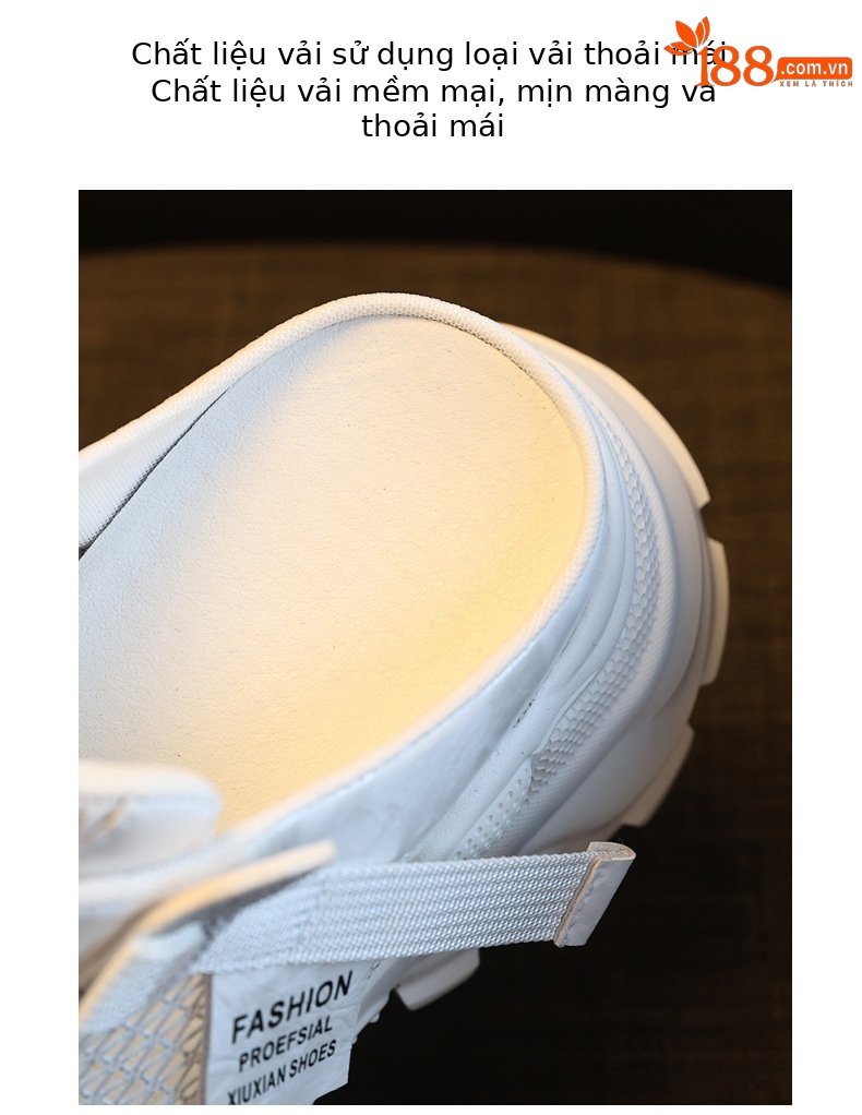 Giày sneaker nữ đế dày lưới thoáng khí mũi trùm đính đá phong cách giày bố — màu trắng ngà, bạc chi tiết 8