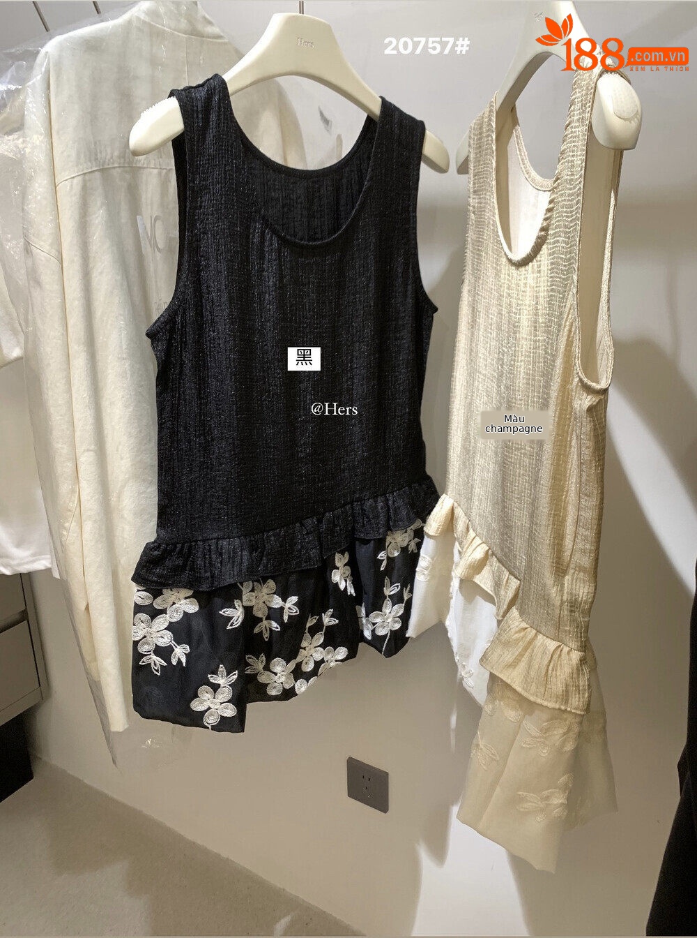 Áo hai dây nữ phong cách Bohemian thêu hoa, viền ren xếp tầng — Champagne màu, màu đen chi tiết 14