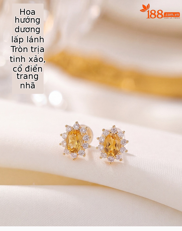 Bông tai bạc S925 mạ vàng đính pha lê hình học trứng mì — Cặp đôi chi tiết 1