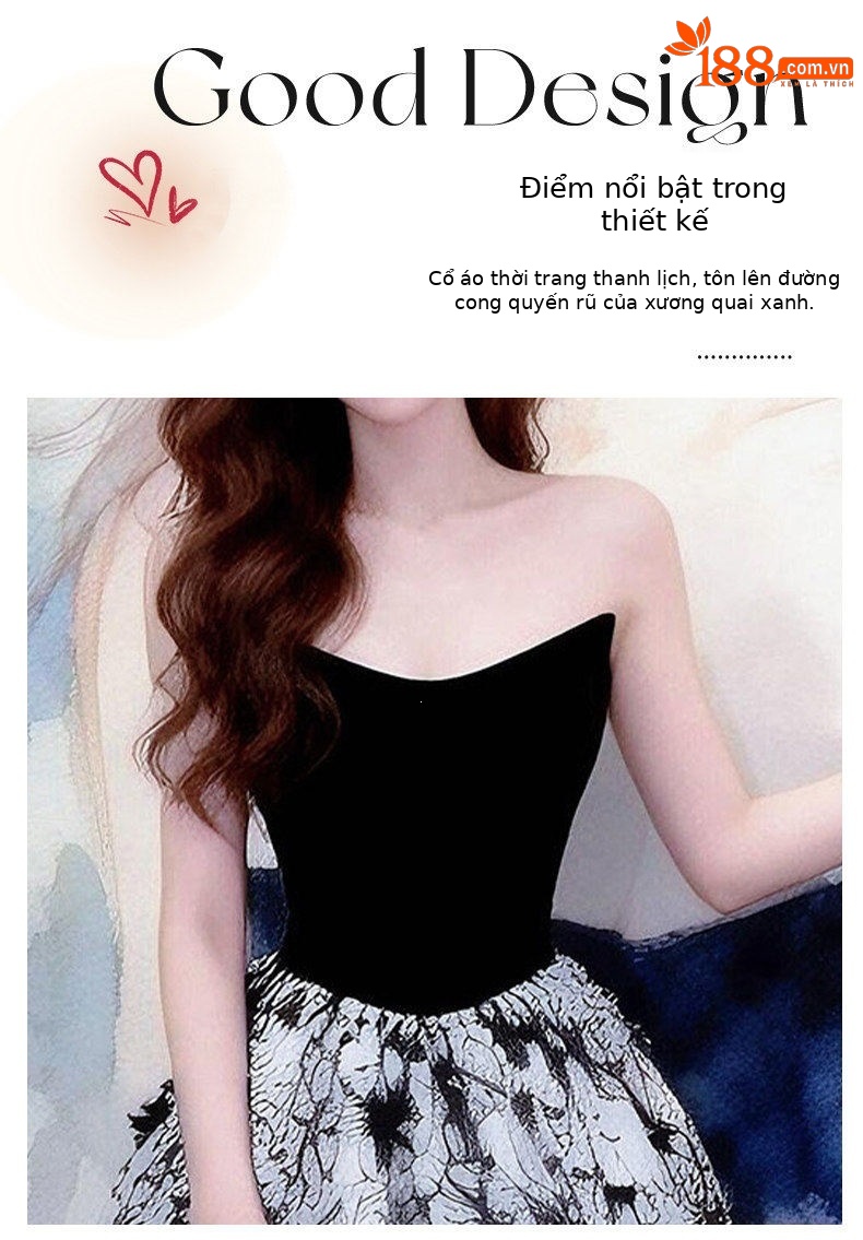 Đầm dạ hội ôm body cổ yếm phong cách Pháp — Đen chi tiết 4