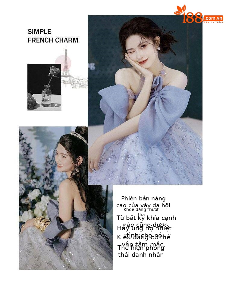 Đầm dạ hội nữ cổ yếm kiểu Pháp tay dài phong cách thanh lịch — Màu ảnh chi tiết 6
