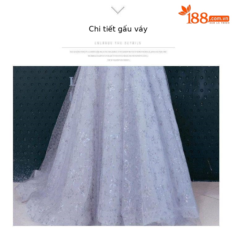 Đầm dạ hội nữ cổ yếm kiểu Pháp tay dài phong cách thanh lịch — Màu ảnh chi tiết 15