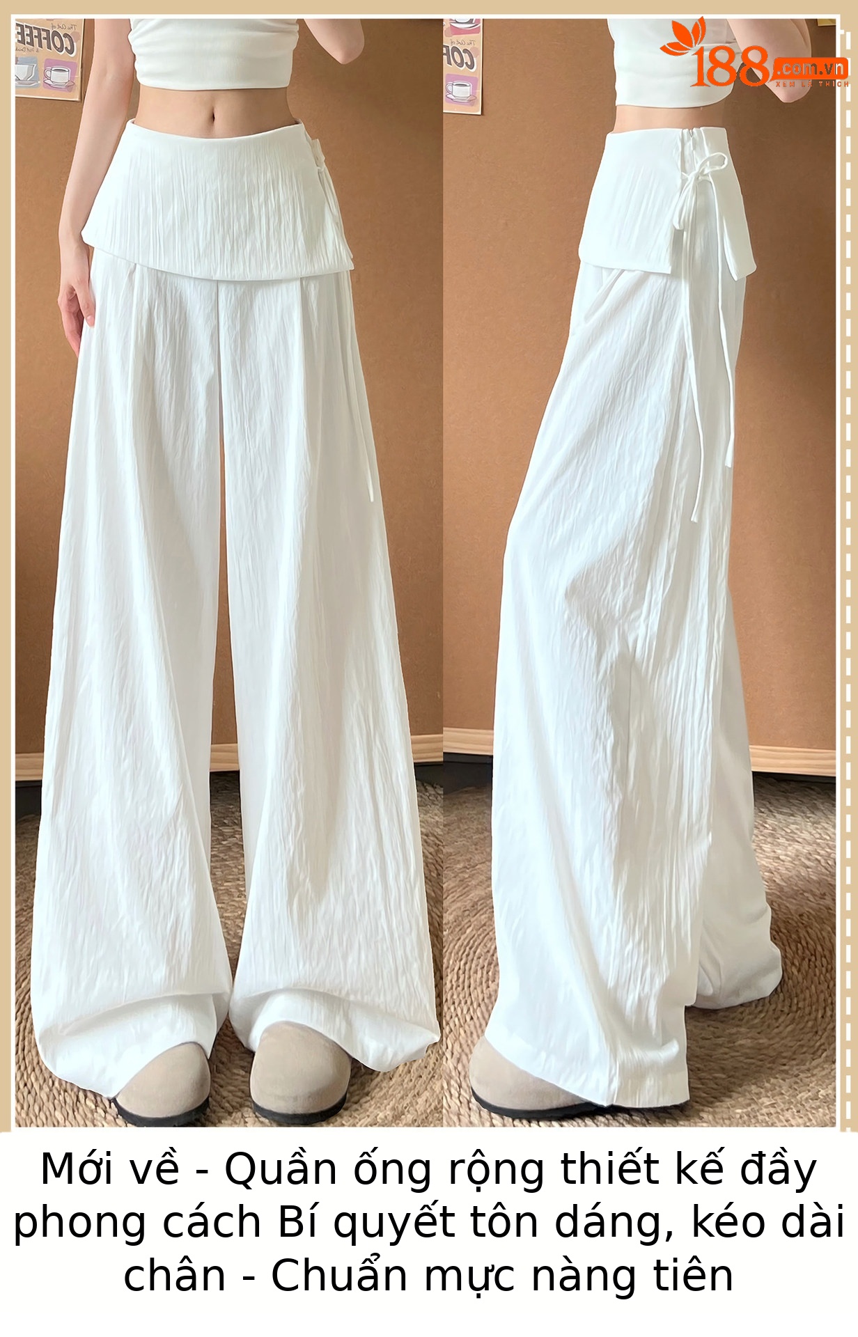 Quần culottes nữ ống rộng cạp cao phối khóa kéo bên hông chất liệu linen — Màu xám đậm (Extended) chi tiết 2