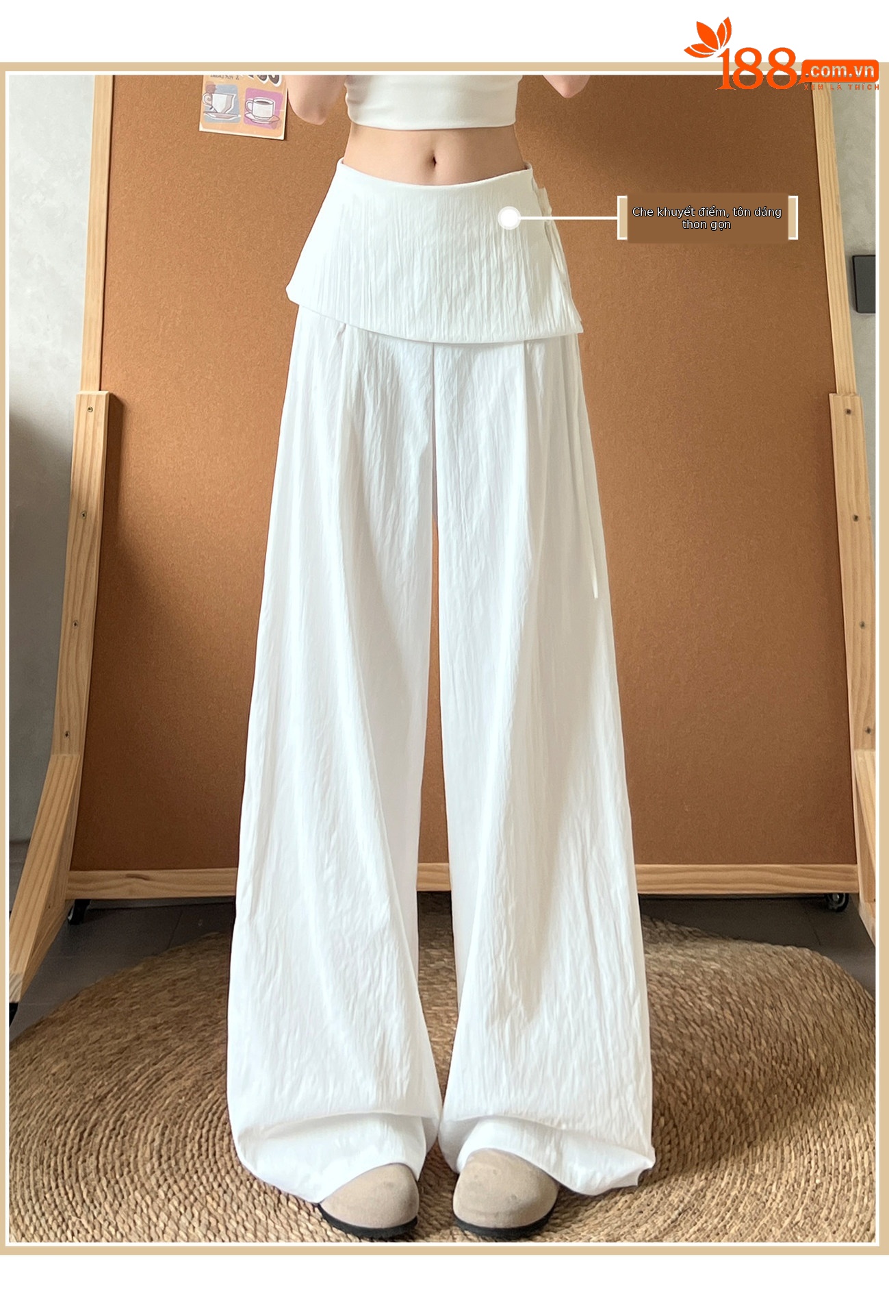 Quần culottes nữ ống rộng cạp cao phối khóa kéo bên hông chất liệu linen — Màu xám đậm (Extended) chi tiết 3