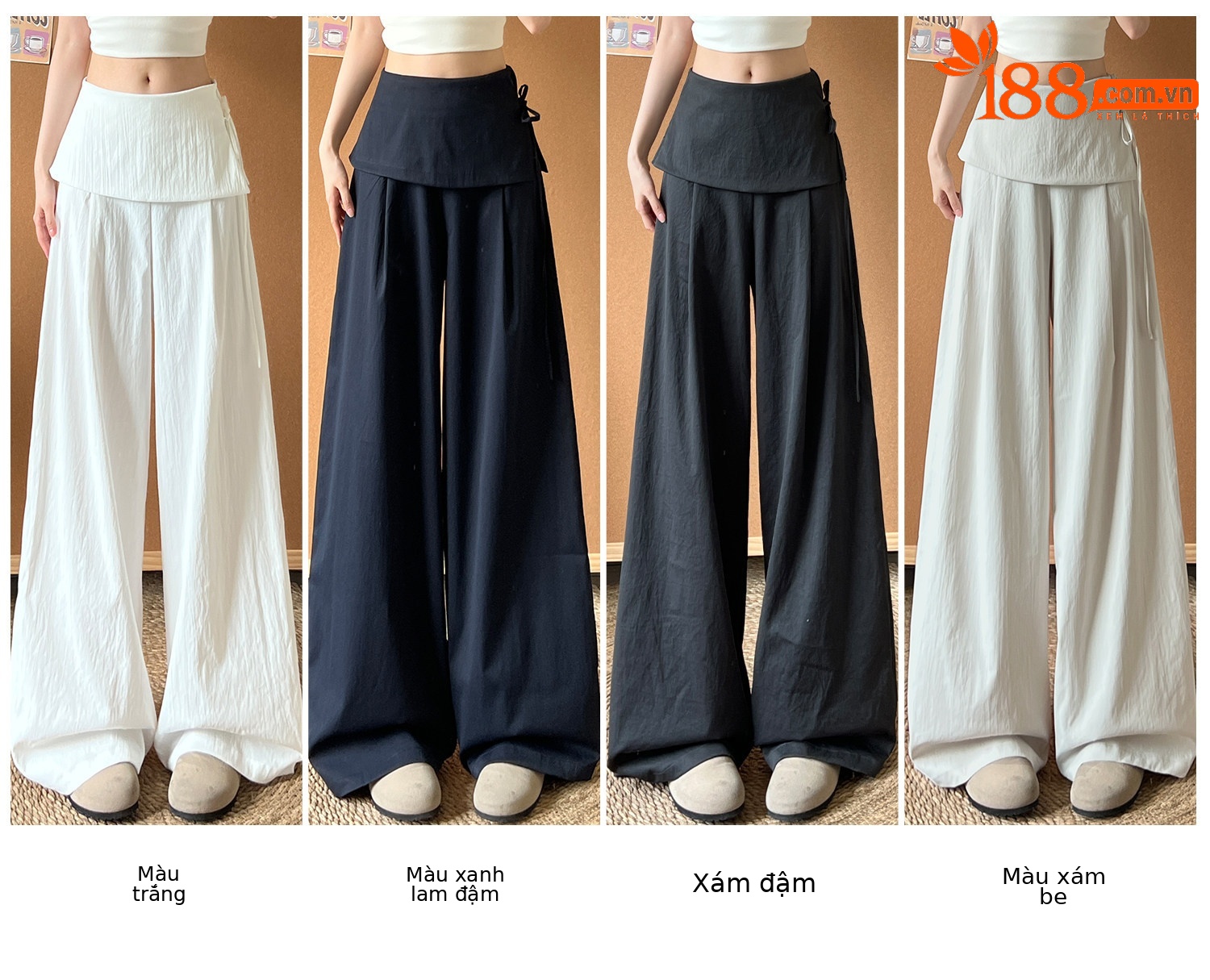Quần culottes nữ ống rộng cạp cao phối khóa kéo bên hông chất liệu linen — Màu xám đậm (Extended) chi tiết 4