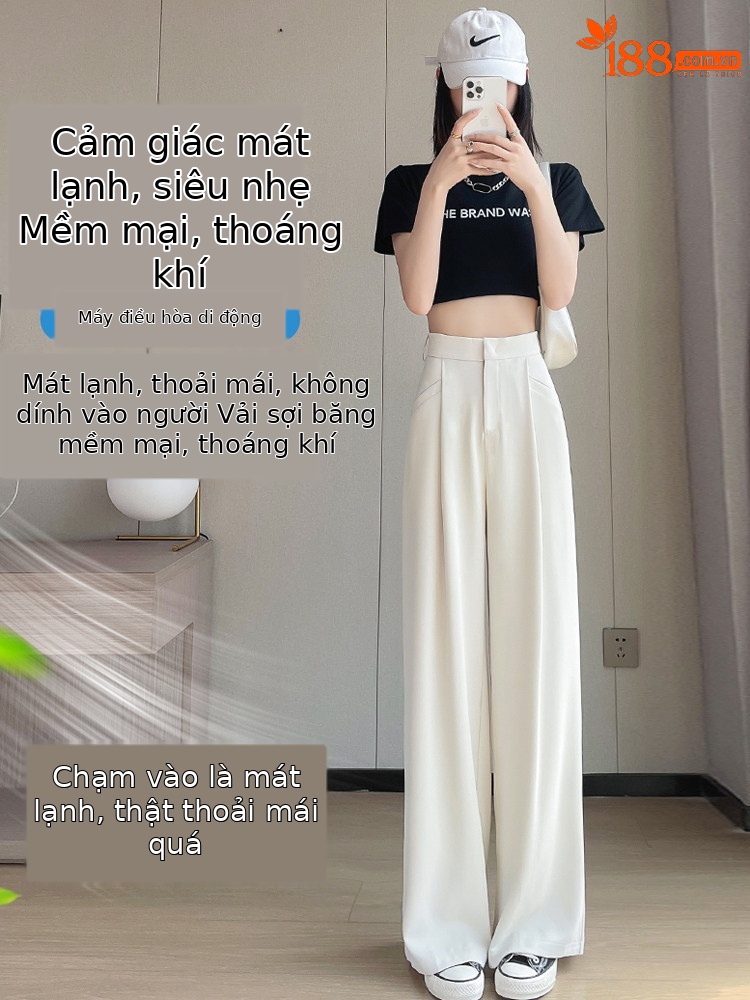 Quần culottes nữ ống rộng cạp cao chất liệu lụa băng mỏng mùa hè — Màu đen thông thường