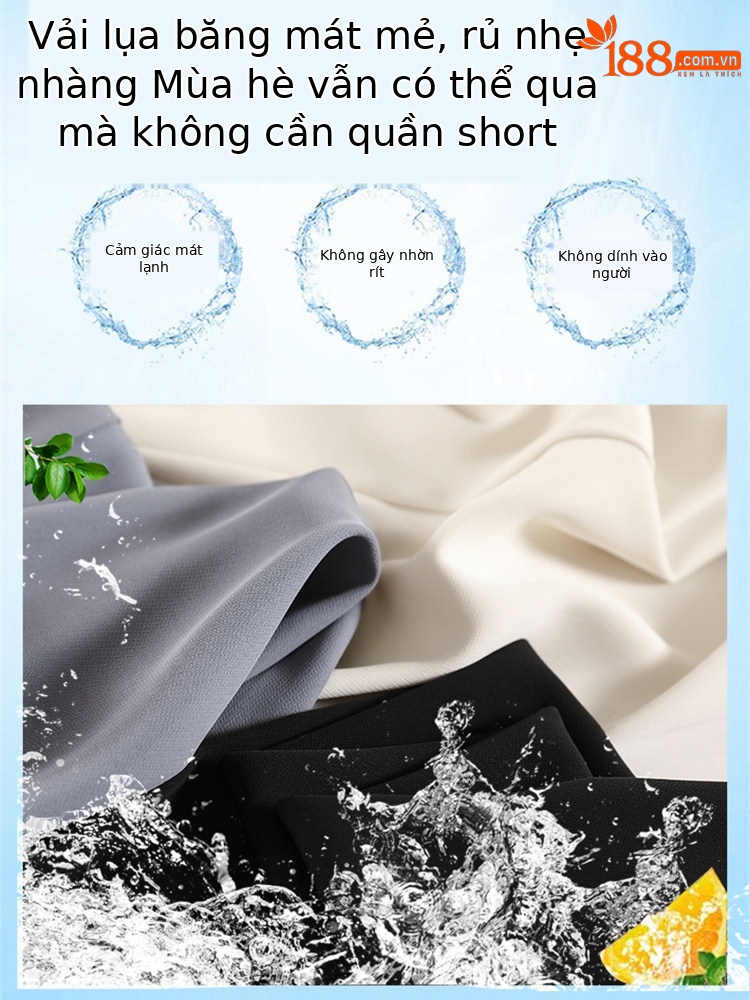 Quần culottes nữ ống rộng cạp cao chất liệu lụa băng mỏng mùa hè — Màu đen thông thường