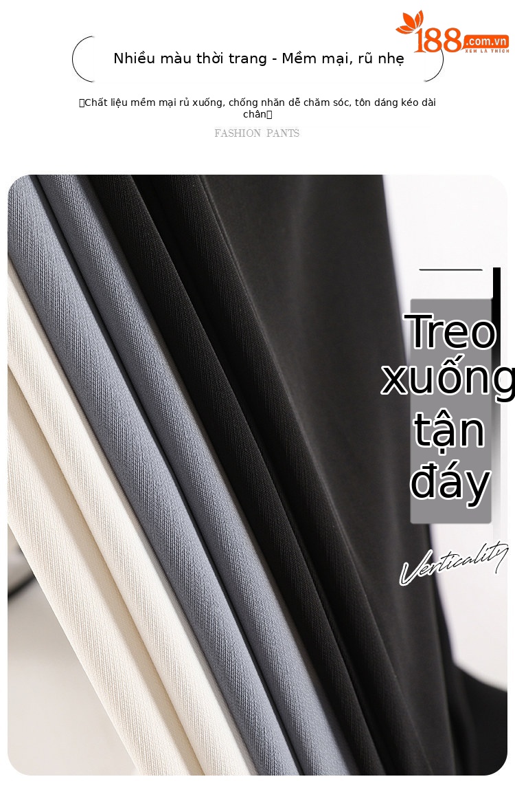 Quần culottes nữ ống rộng cạp cao chất liệu lụa băng mỏng mùa hè — Màu đen thông thường chi tiết 10