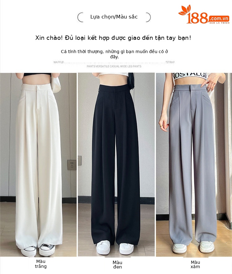 Quần culottes nữ ống rộng cạp cao chất liệu lụa băng mỏng mùa hè — Màu đen thông thường chi tiết 24