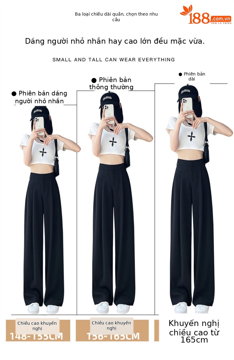 Quần culottes nữ ống rộng cạp cao chất liệu lụa băng mỏng mùa hè — Màu đen thông thường chi tiết 2