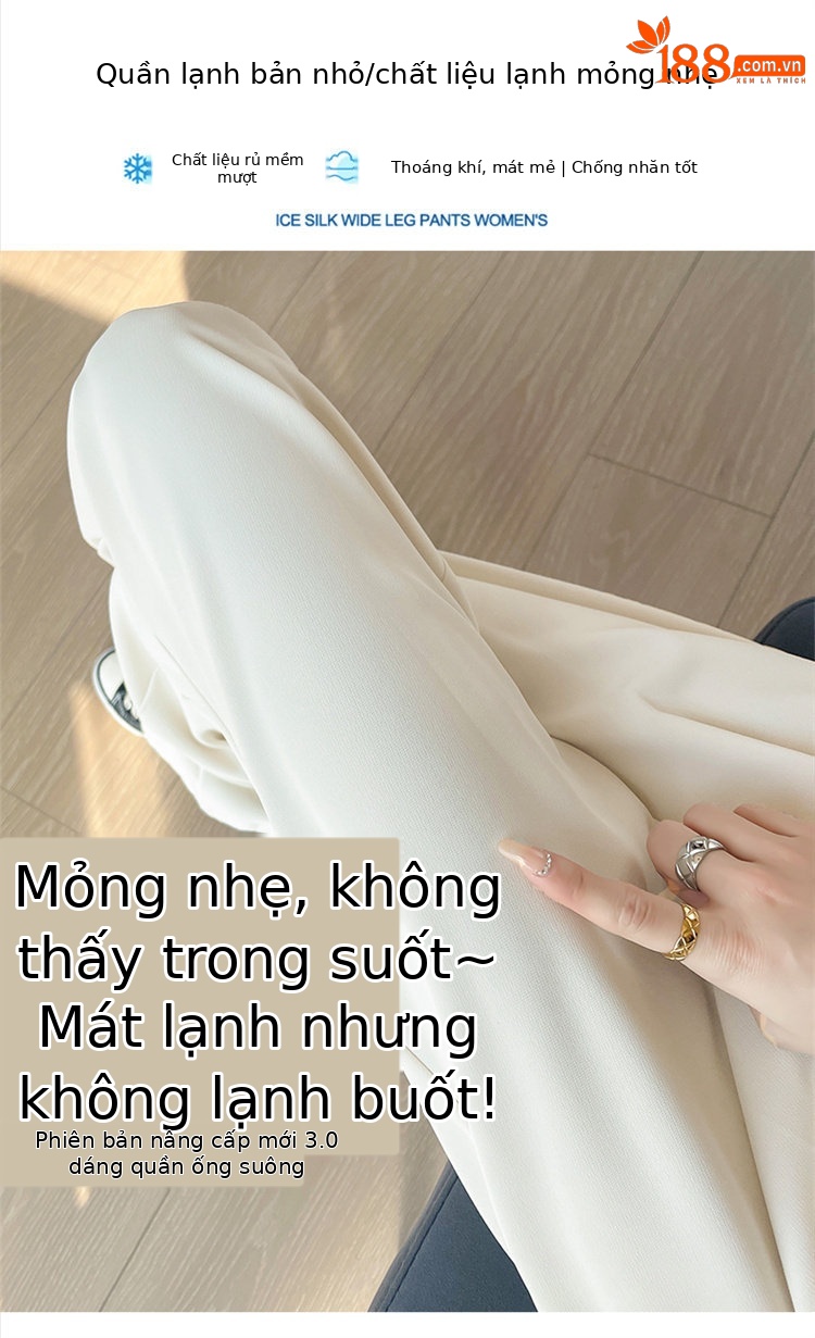 Quần culottes nữ ống rộng cạp cao chất liệu lụa băng mỏng mùa hè — Màu đen thông thường chi tiết 5