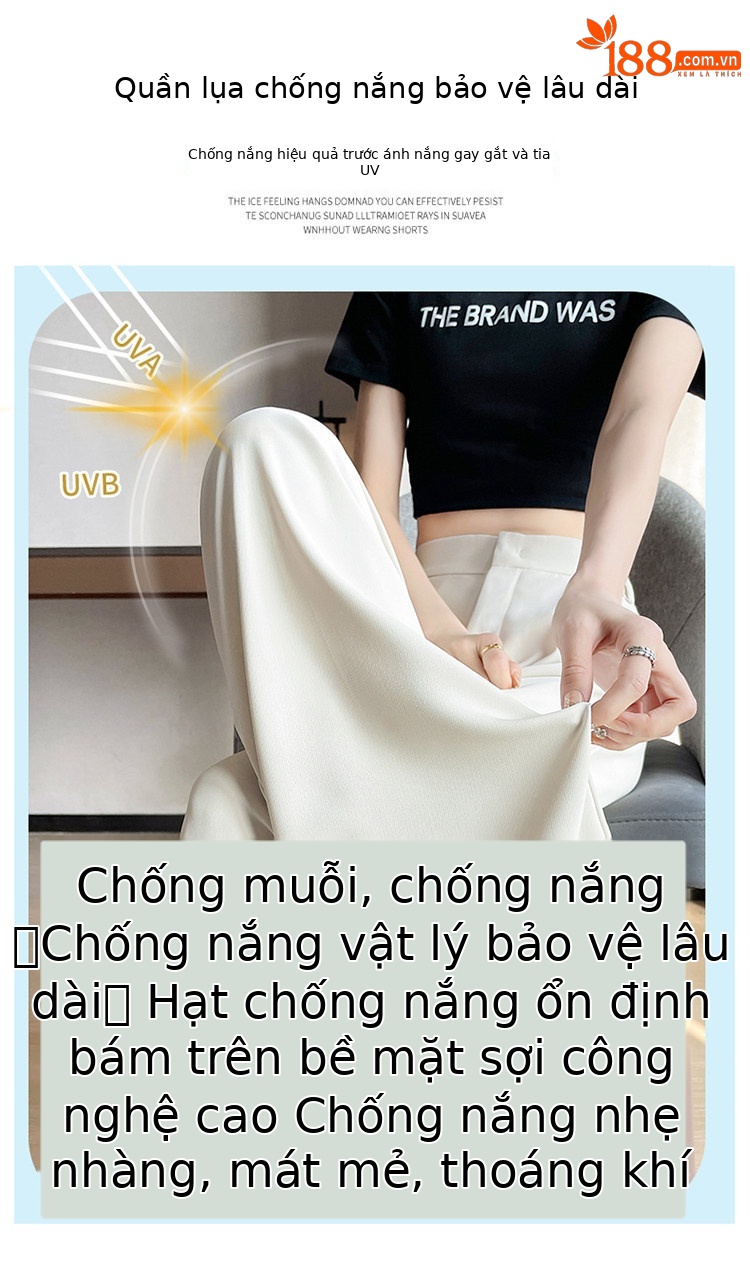 Quần culottes nữ ống rộng cạp cao chất liệu lụa băng mỏng mùa hè — Màu đen thông thường chi tiết 7