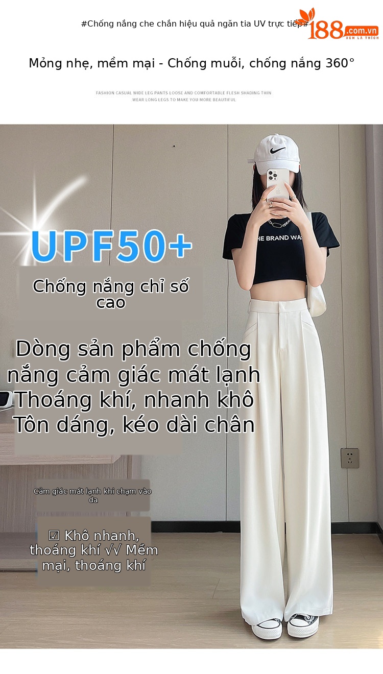 Quần culottes nữ ống rộng cạp cao chất liệu lụa băng mỏng mùa hè — Màu đen thông thường chi tiết 11