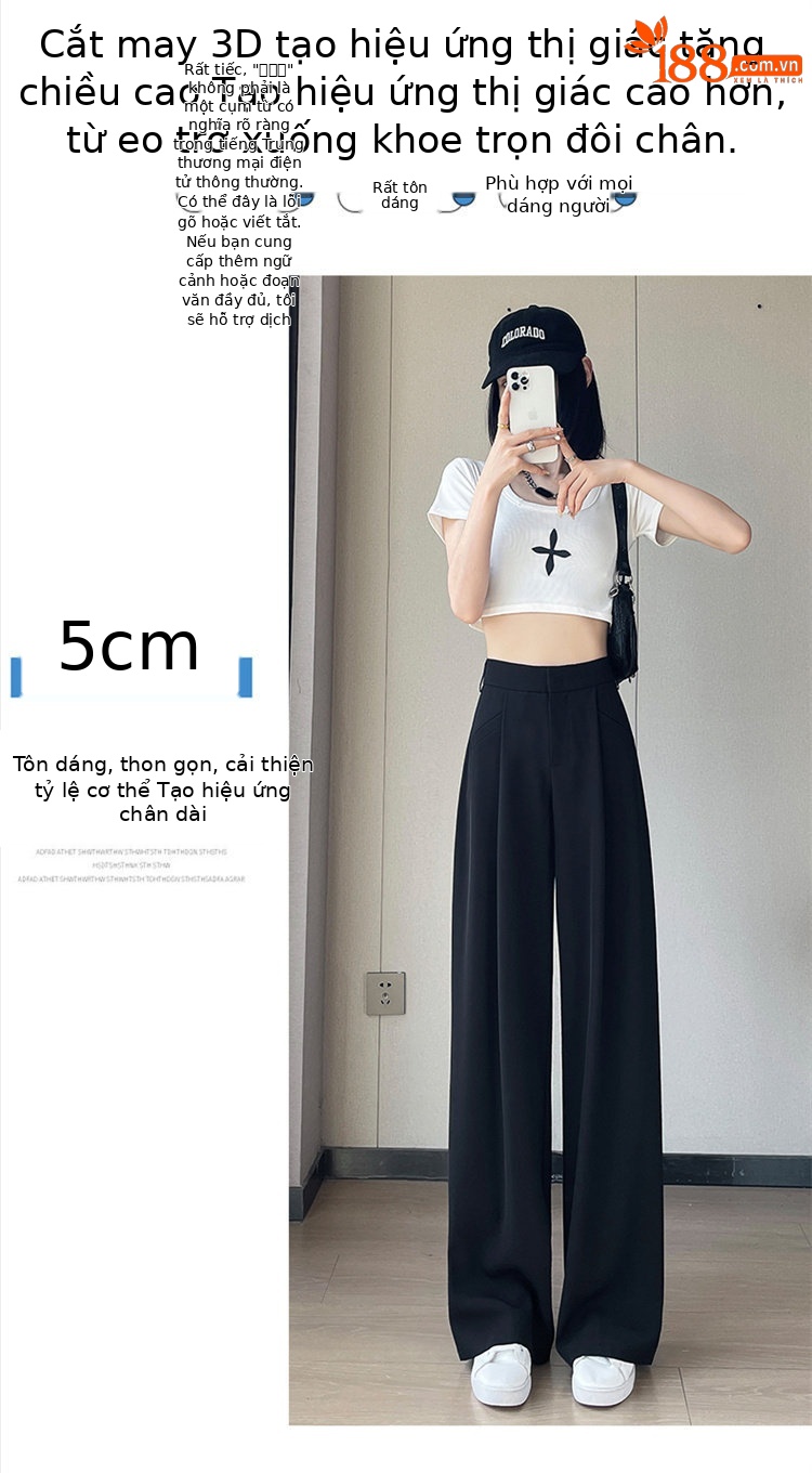 Quần culottes nữ ống rộng cạp cao chất liệu lụa băng mỏng mùa hè — Màu đen thông thường chi tiết 17