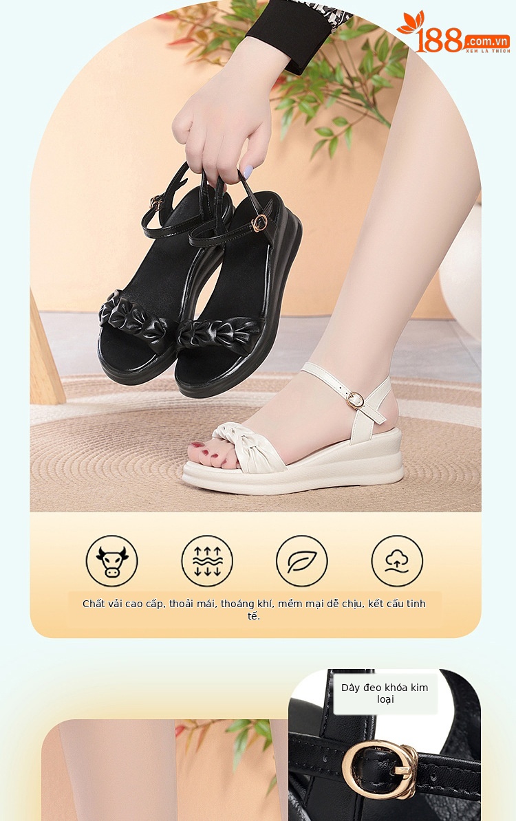 Sandal cao gót nữ hở mũi đế xuồng da thật, gót 9 cm, chống trượt nhẹ — màu đen chi tiết 2