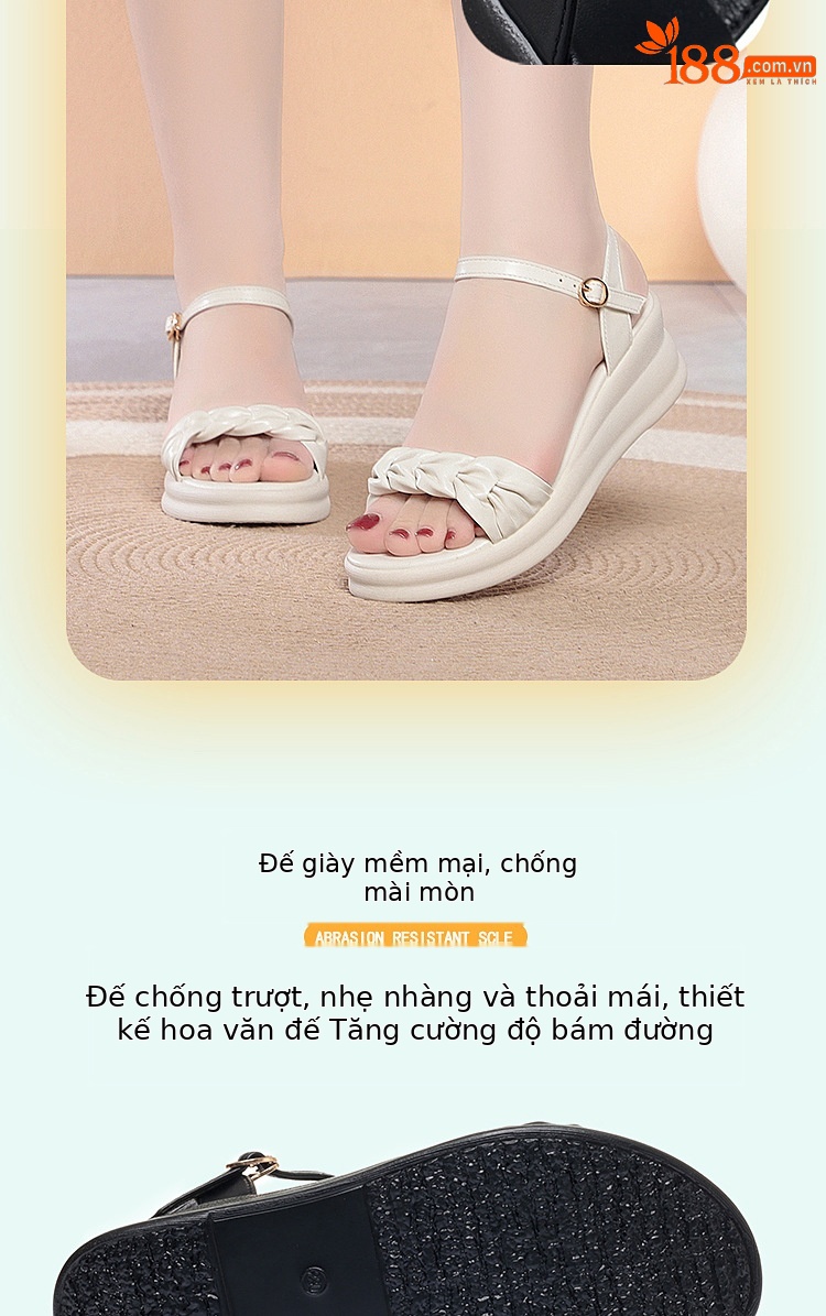 Sandal cao gót nữ hở mũi đế xuồng da thật, gót 9 cm, chống trượt nhẹ — màu đen chi tiết 3
