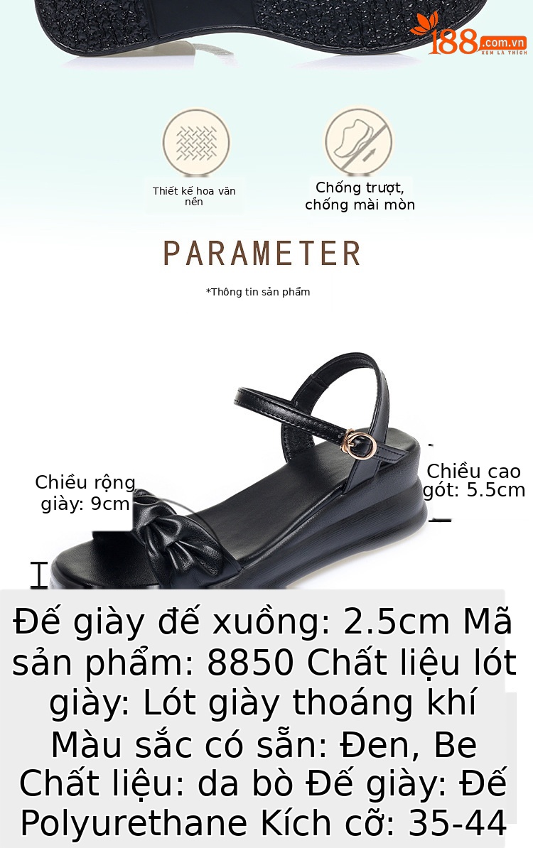 Sandal cao gót nữ hở mũi đế xuồng da thật, gót 9 cm, chống trượt nhẹ — màu đen chi tiết 4