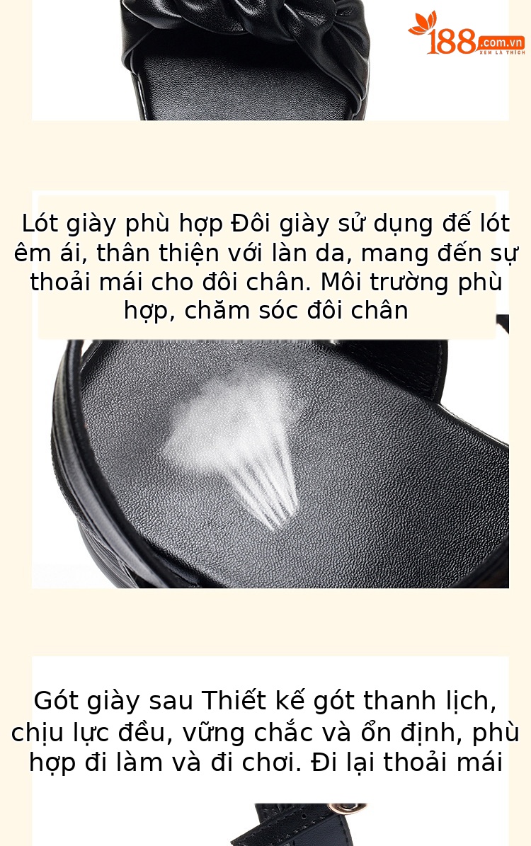 Sandal cao gót nữ hở mũi đế xuồng da thật, gót 9 cm, chống trượt nhẹ — màu đen chi tiết 13