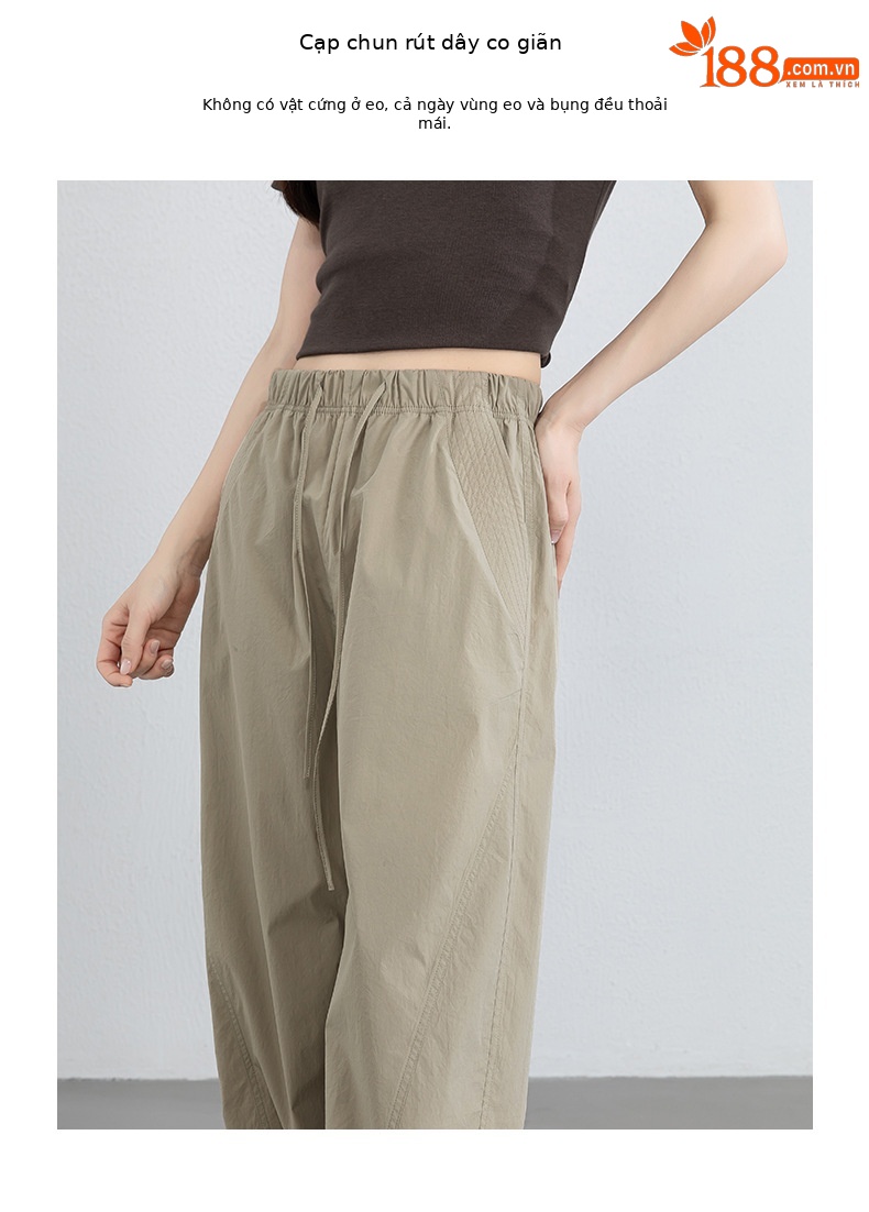 Quần dài kaki nữ eo cao ống rộng nhiều túi, chất vải chống nắng kháng khuẩn mỏng nhẹ thoáng khí — màu kaki chi tiết 7