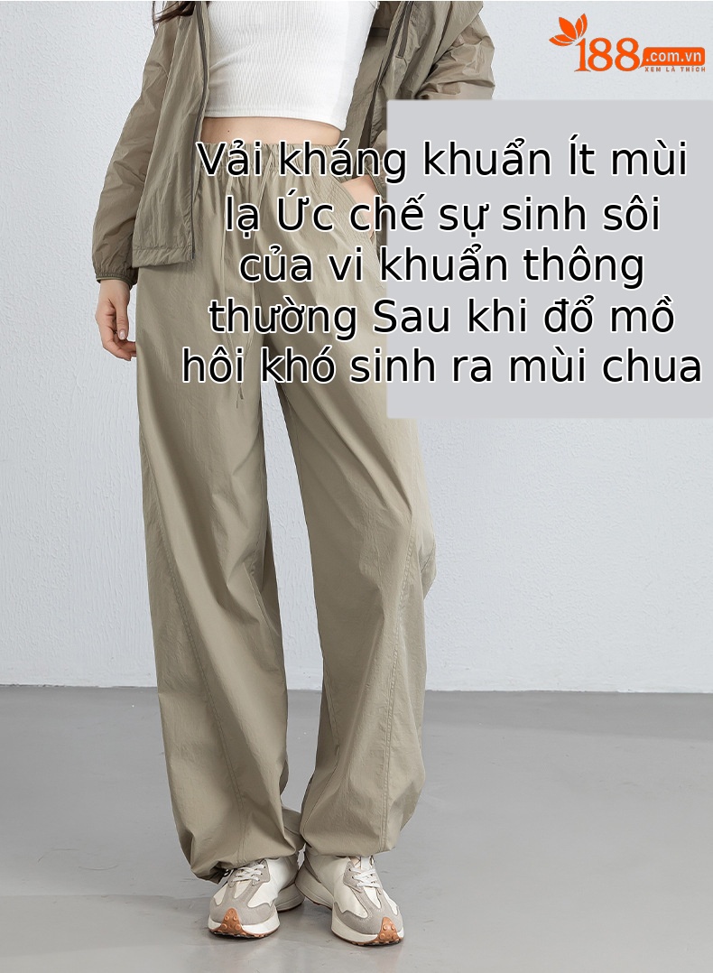 Quần dài kaki nữ eo cao ống rộng nhiều túi, chất vải chống nắng kháng khuẩn mỏng nhẹ thoáng khí — màu kaki chi tiết 11