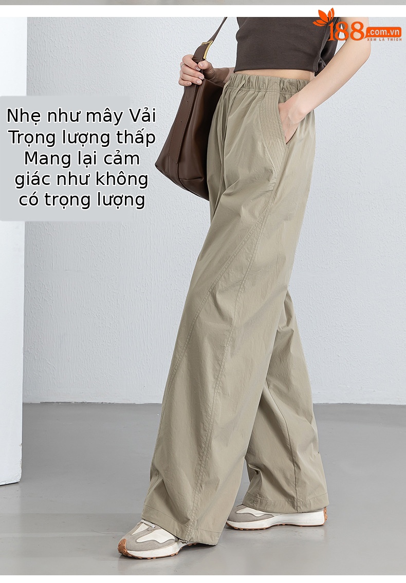 Quần dài kaki nữ eo cao ống rộng nhiều túi, chất vải chống nắng kháng khuẩn mỏng nhẹ thoáng khí — màu kaki chi tiết 12