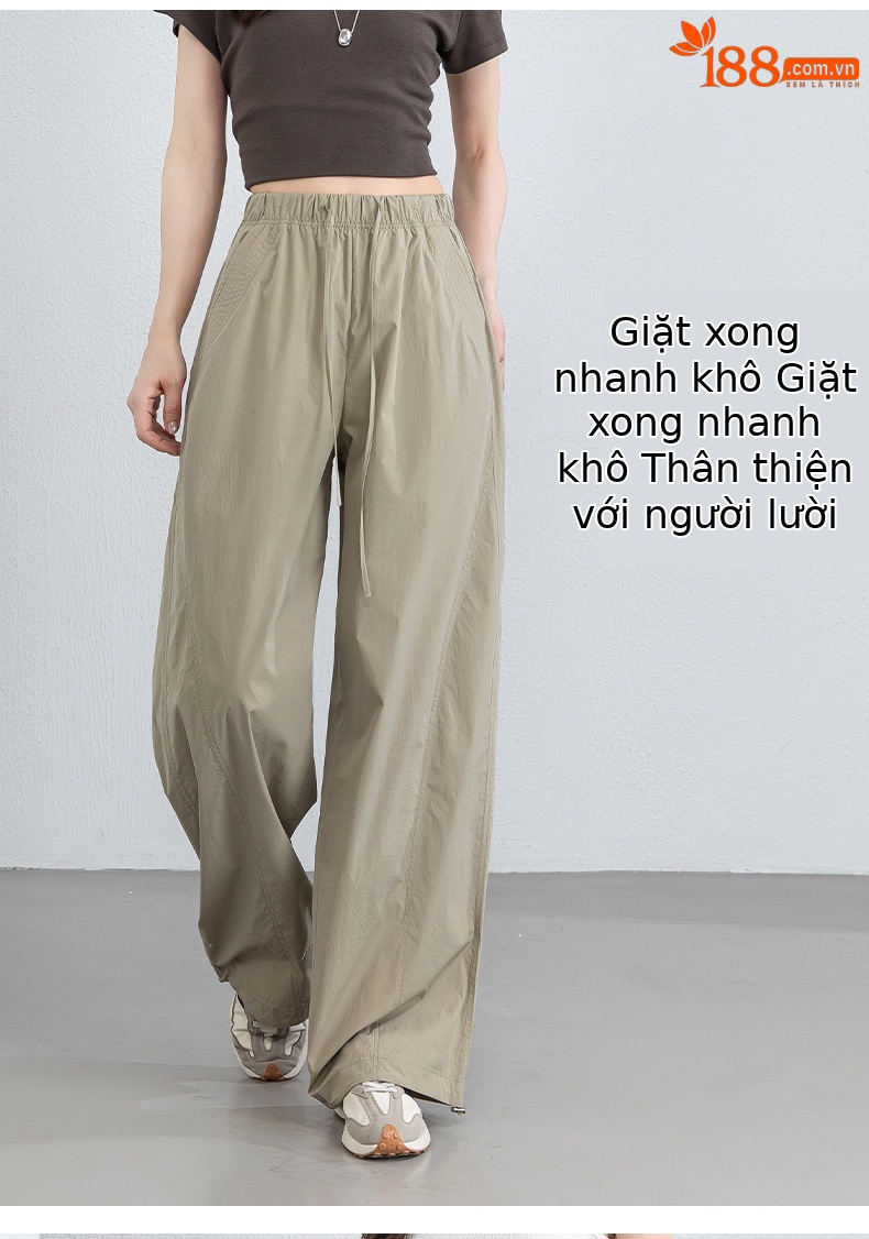 Quần dài kaki nữ eo cao ống rộng nhiều túi, chất vải chống nắng kháng khuẩn mỏng nhẹ thoáng khí — màu kaki chi tiết 13