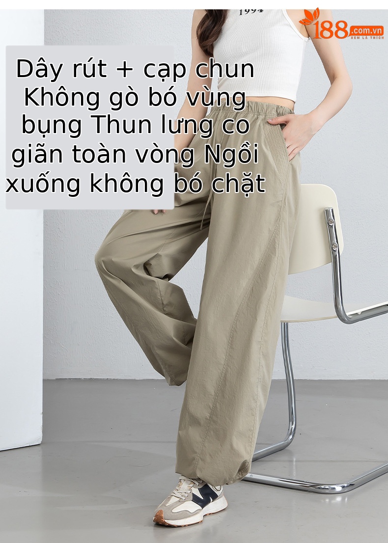 Quần dài kaki nữ eo cao ống rộng nhiều túi, chất vải chống nắng kháng khuẩn mỏng nhẹ thoáng khí — màu kaki chi tiết 15