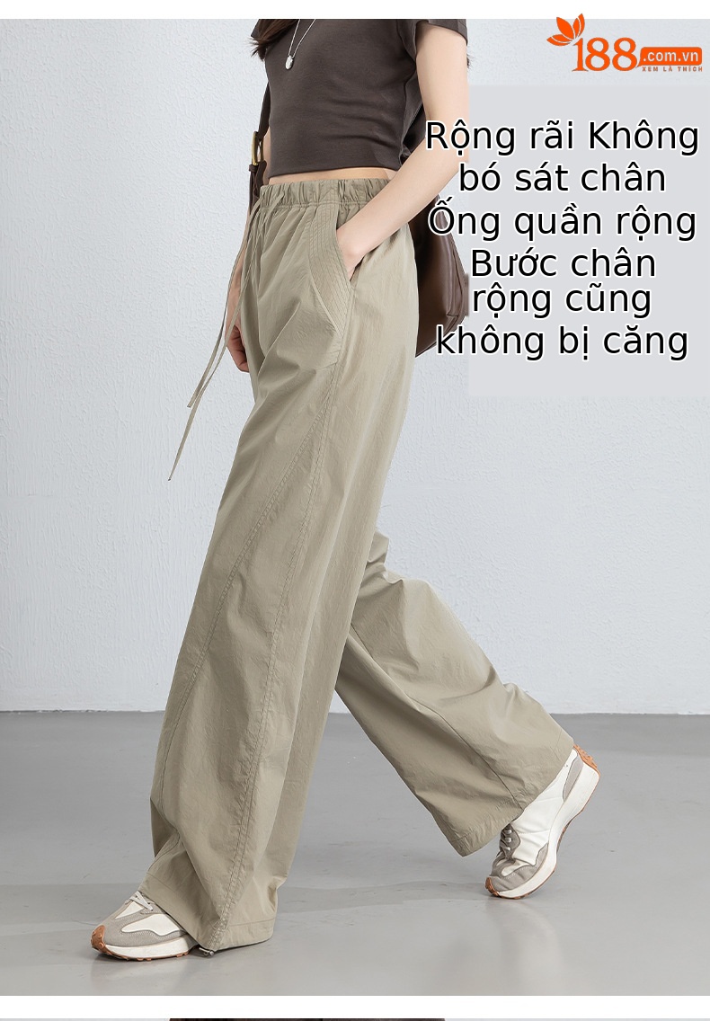 Quần dài kaki nữ eo cao ống rộng nhiều túi, chất vải chống nắng kháng khuẩn mỏng nhẹ thoáng khí — màu kaki chi tiết 16