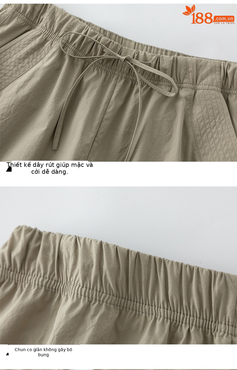 Quần dài kaki nữ eo cao ống rộng nhiều túi, chất vải chống nắng kháng khuẩn mỏng nhẹ thoáng khí — màu kaki chi tiết 19