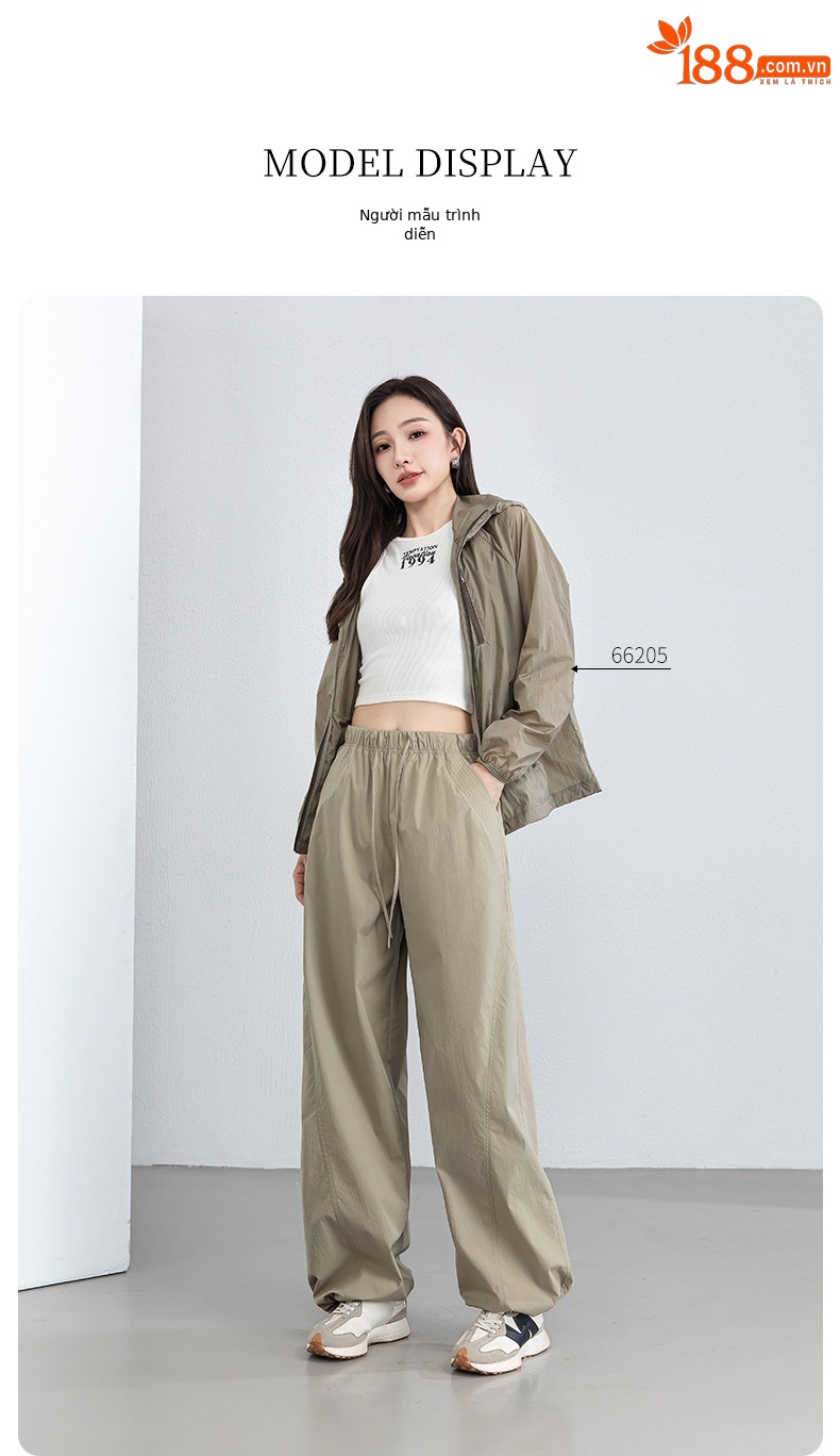 Quần dài kaki nữ eo cao ống rộng nhiều túi, chất vải chống nắng kháng khuẩn mỏng nhẹ thoáng khí — màu kaki chi tiết 22