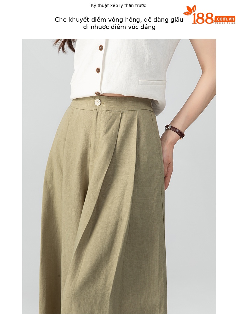 Quần culottes nữ ống rộng dáng dài chất liệu lyocell pha linen thoáng mát — B5-03=giá trị thông số Ki, (cài 3) chi tiết 6