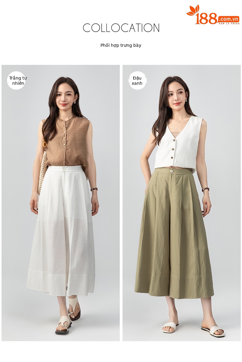 Quần culottes nữ ống rộng dáng dài chất liệu lyocell pha linen thoáng mát — B5-03=giá trị thông số Ki, (cài 3) chi tiết 7