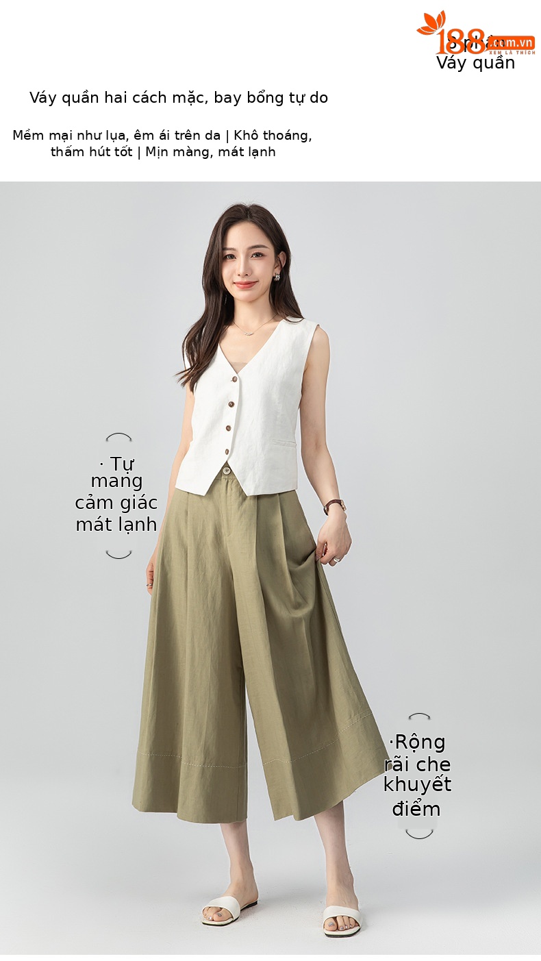 Quần culottes nữ ống rộng dáng dài chất liệu lyocell pha linen thoáng mát — B5-03=giá trị thông số Ki, (cài 3) chi tiết 1