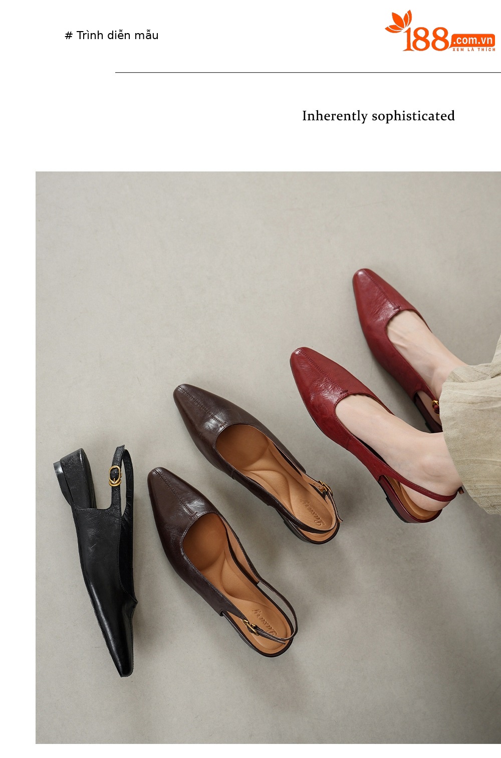 Sandal nữ da cừu mũi nhọn quai chữ V đế bệt — màu nâu chi tiết 5