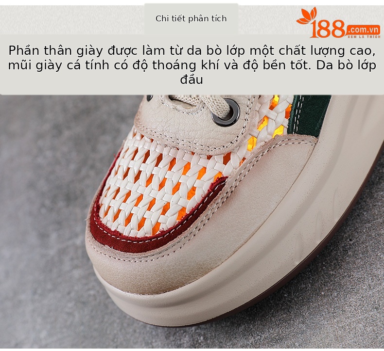 Giày sneaker nữ da bò lỗ thoáng khí dây buộc mũi tròn phong cách cổ điển — xanh lá cây chi tiết 4