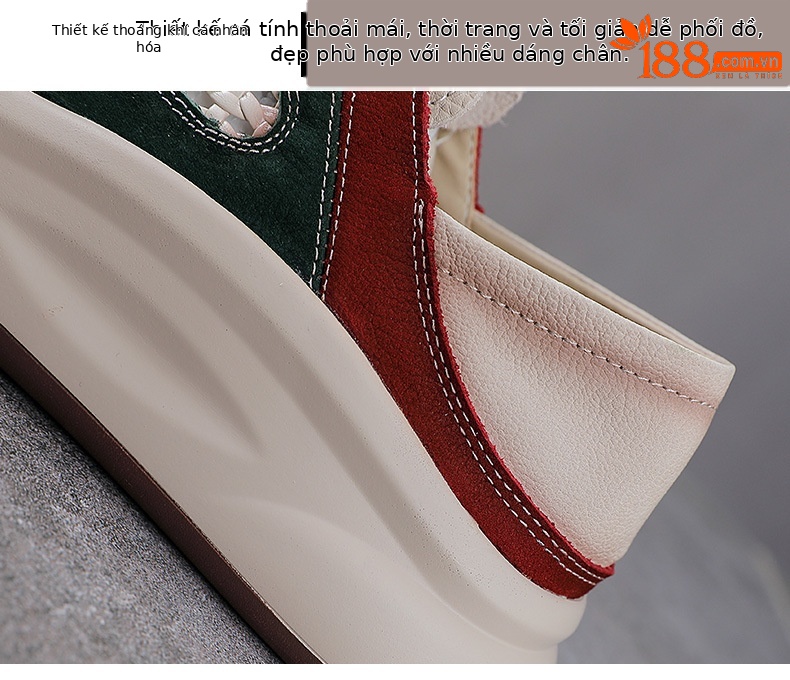 Giày sneaker nữ da bò lỗ thoáng khí dây buộc mũi tròn phong cách cổ điển — xanh lá cây chi tiết 5