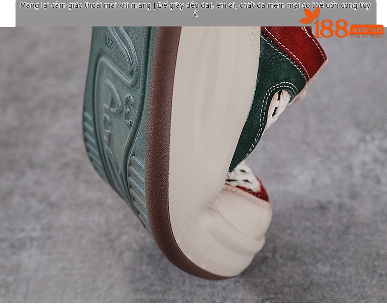 Giày sneaker nữ da bò lỗ thoáng khí dây buộc mũi tròn phong cách cổ điển — xanh lá cây chi tiết 8