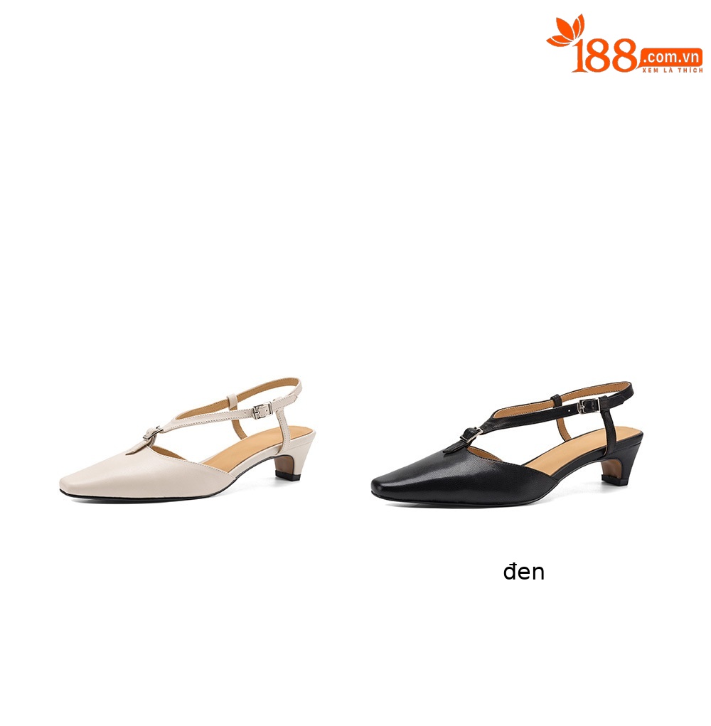 Sandal nữ quai ngang mũi kín da cừu gót thô 4 cm phong cách Hàn Quốc — đen chi tiết 4