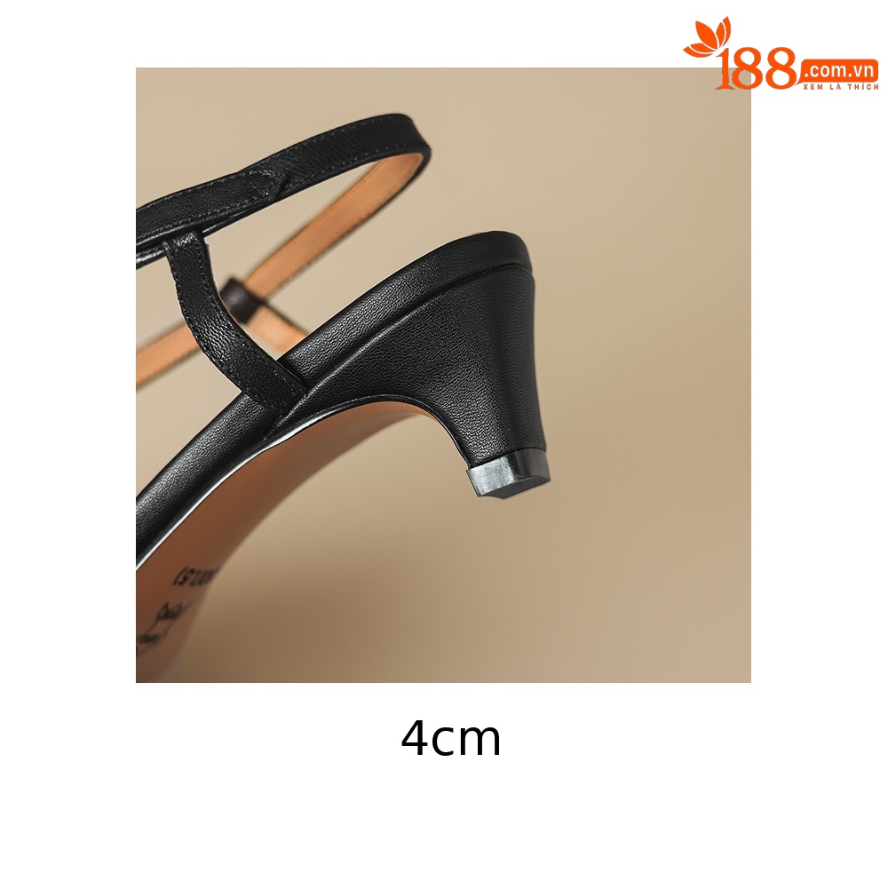 Sandal nữ quai ngang mũi kín da cừu gót thô 4 cm phong cách Hàn Quốc — đen chi tiết 6