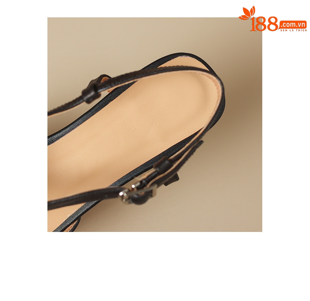 Sandal nữ quai ngang mũi kín da cừu gót thô 4 cm phong cách Hàn Quốc — đen chi tiết 8