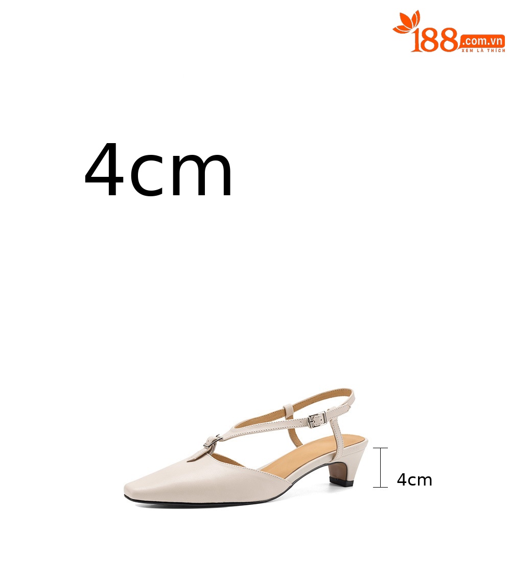 Sandal nữ quai ngang mũi kín da cừu gót thô 4 cm phong cách Hàn Quốc — đen chi tiết 3