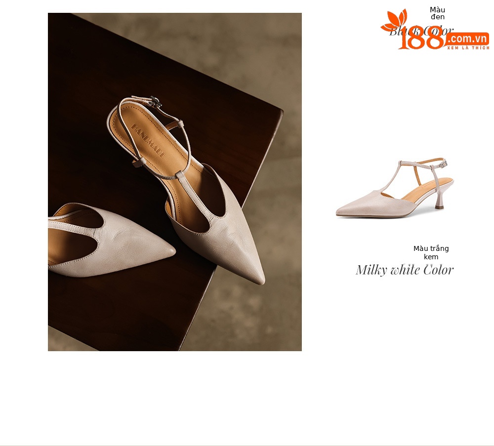 Sandal cao gót nữ mũi nhọn quai chữ T hở gót, da cừu, gót 5 cm — màu nâu chi tiết 5