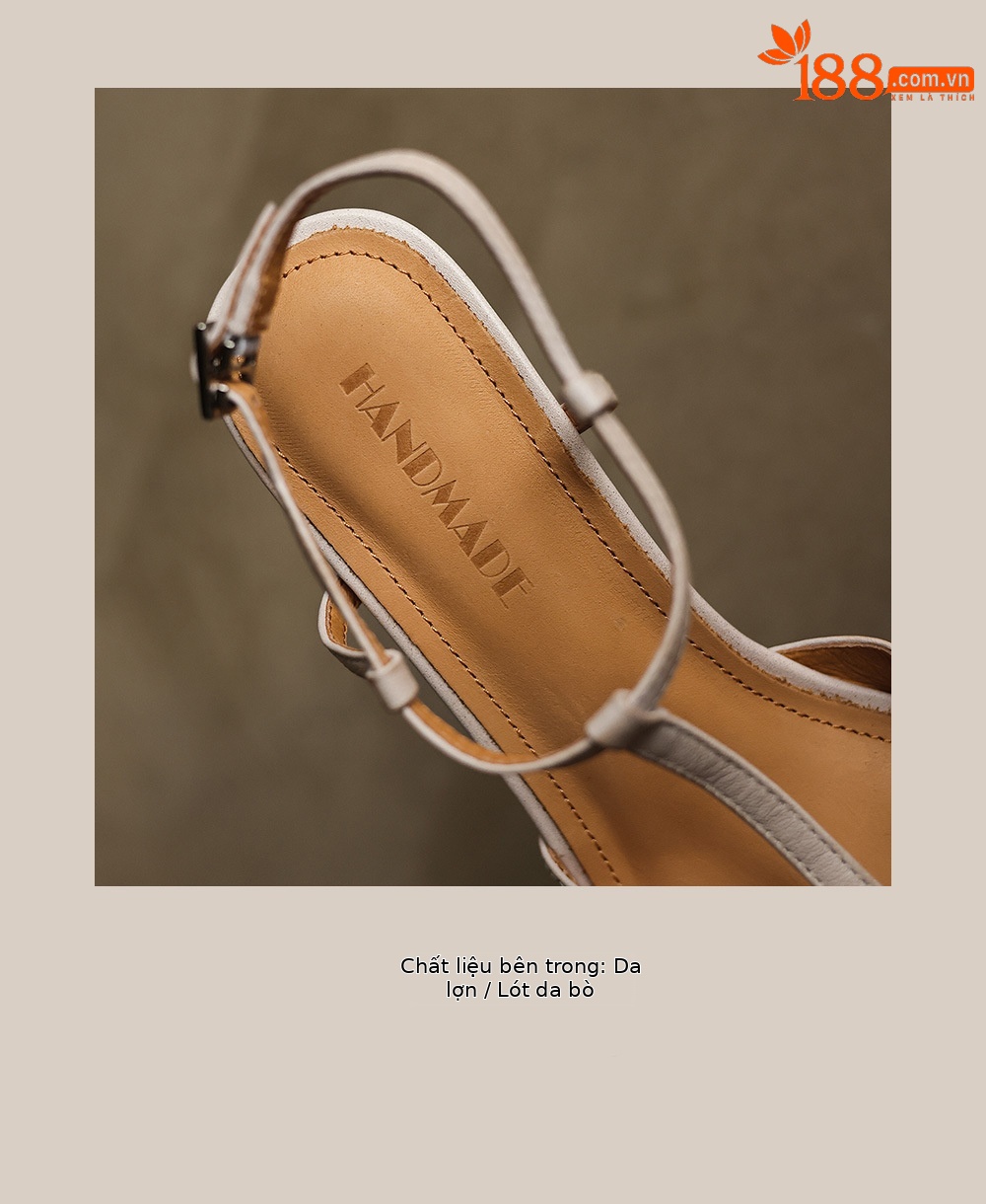Sandal cao gót nữ mũi nhọn quai chữ T hở gót, da cừu, gót 5 cm — màu nâu chi tiết 31