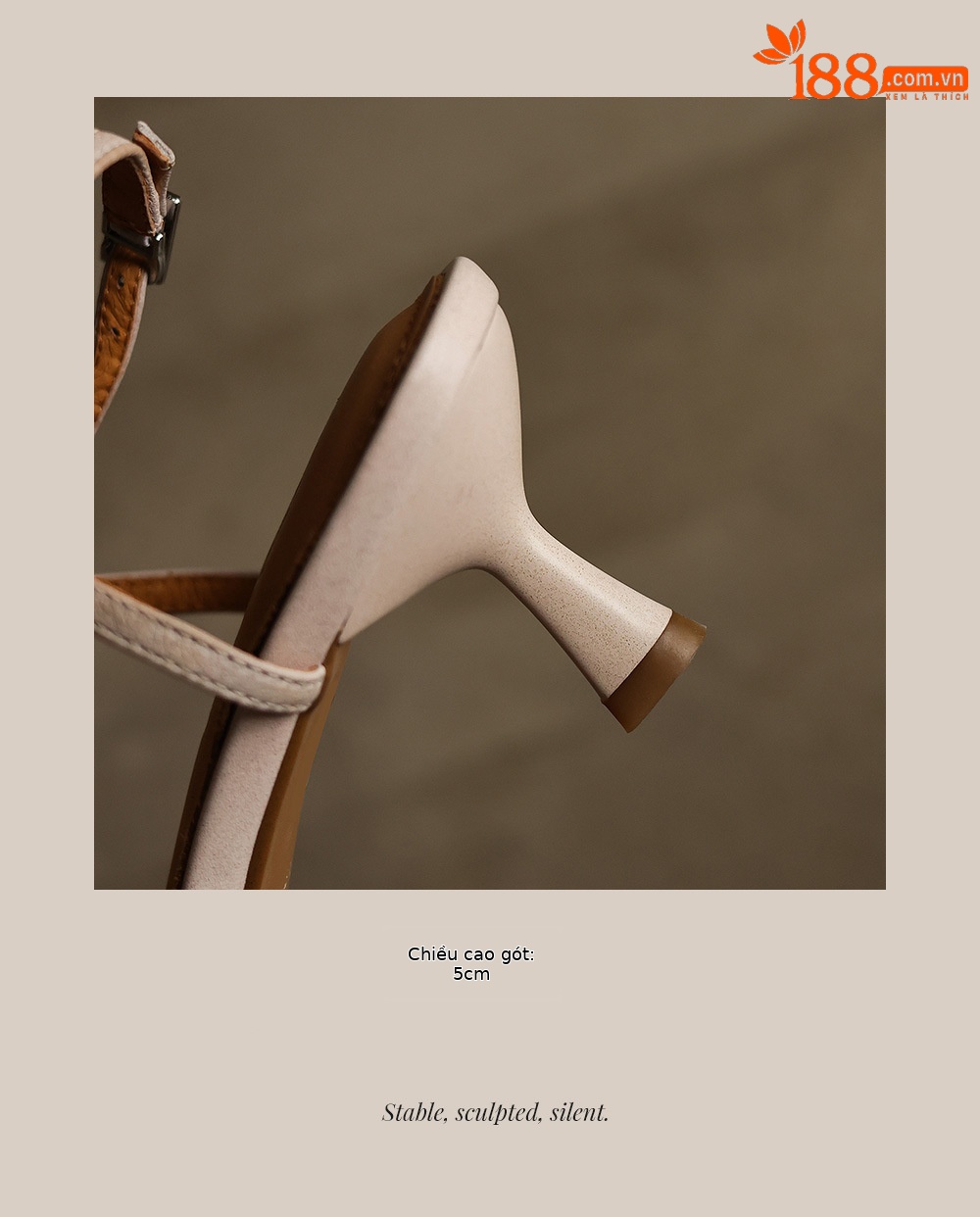 Sandal cao gót nữ mũi nhọn quai chữ T hở gót, da cừu, gót 5 cm — màu nâu chi tiết 32