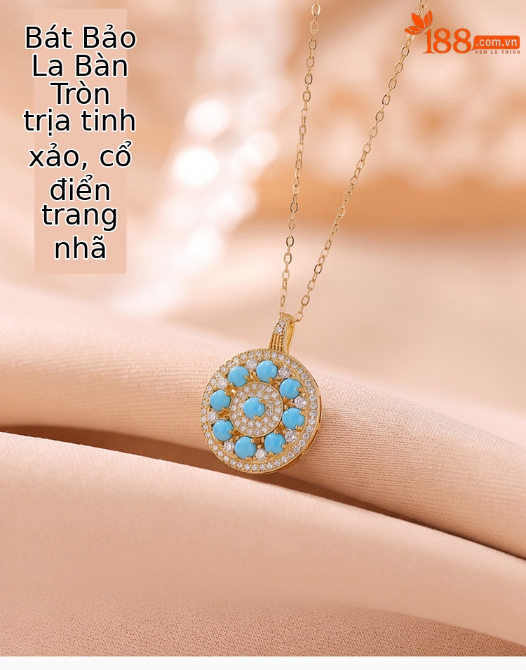 Mặt dây chuyền bạc S925 mạ vàng đá turquoise hình bát bảo la bàn phong cách tân trung hoa — Mẫu bạc - Mặt dây chuyền đơn (không kèm dây) chi tiết 1