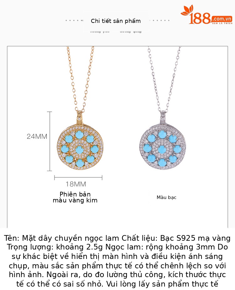 Mặt dây chuyền bạc S925 mạ vàng đá turquoise hình bát bảo la bàn phong cách tân trung hoa — Mẫu bạc - Mặt dây chuyền đơn (không kèm dây) chi tiết 2