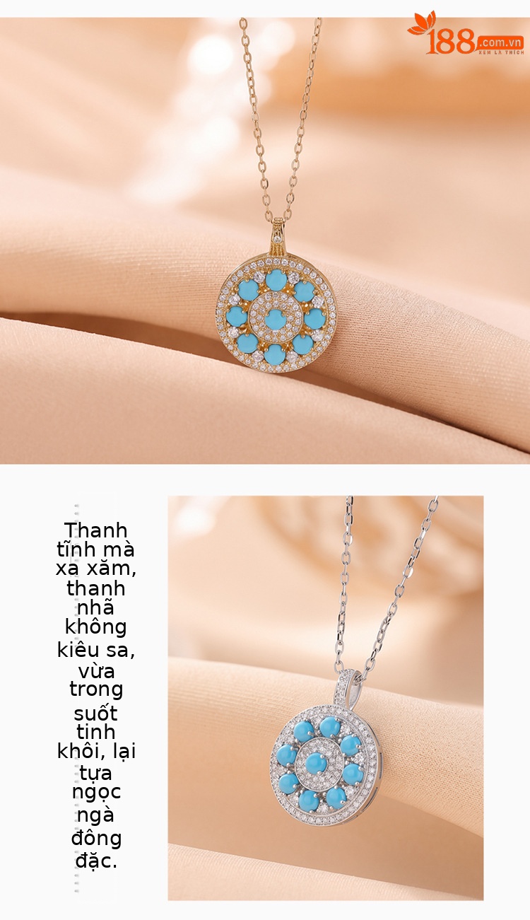 Mặt dây chuyền bạc S925 mạ vàng đá turquoise hình bát bảo la bàn phong cách tân trung hoa — Mẫu bạc - Mặt dây chuyền đơn (không kèm dây) chi tiết 3
