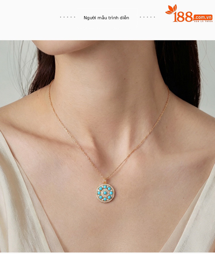 Mặt dây chuyền bạc S925 mạ vàng đá turquoise hình bát bảo la bàn phong cách tân trung hoa — Mẫu bạc - Mặt dây chuyền đơn (không kèm dây) chi tiết 4