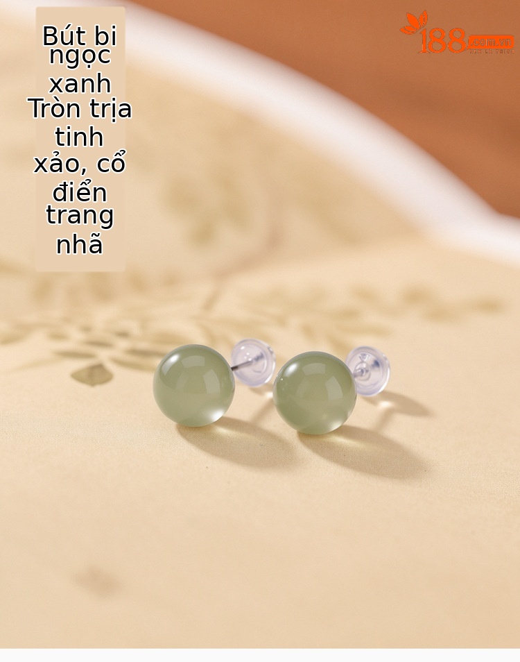 Bông tai bạc S925 đá ngọc bích xanh hình tròn phong cách tối giản — Một đôi chi tiết 1