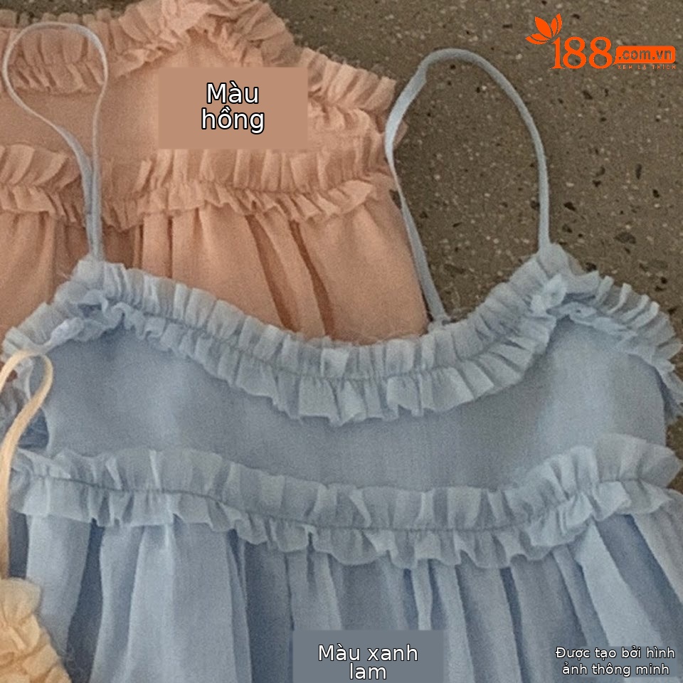 Áo hai dây nữ phong cách Hàn Quốc viền ren bèo nhún, mặc trong hoặc ngoài, che khuyết điểm, form suông — xanh đậm, xanh lam, màu hồng, Bột cam chi tiết 6